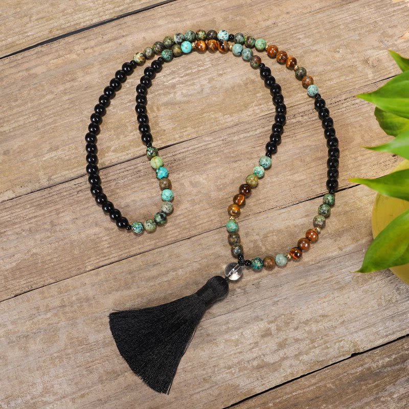 108 Bead Tiger Eye Turquoise Gemstone Mala Bracelet