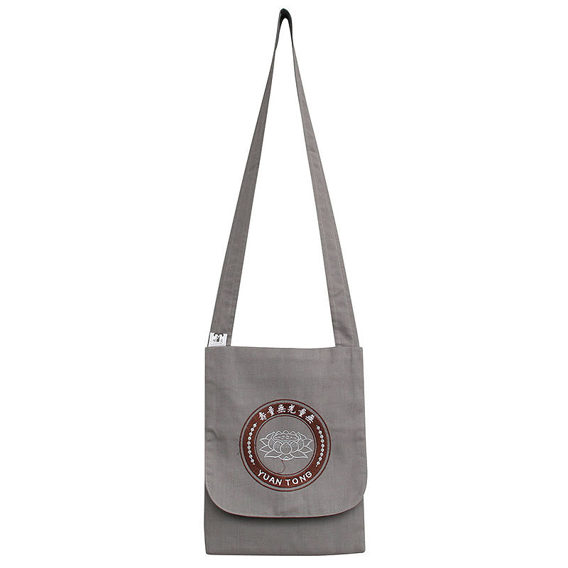 Lotus Embroidered Cotton Shoulder Bag for Spiritual Practice