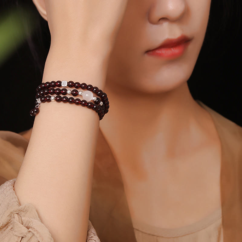 14cm Garnet & 925 Sterling Silver Protection Bracelet