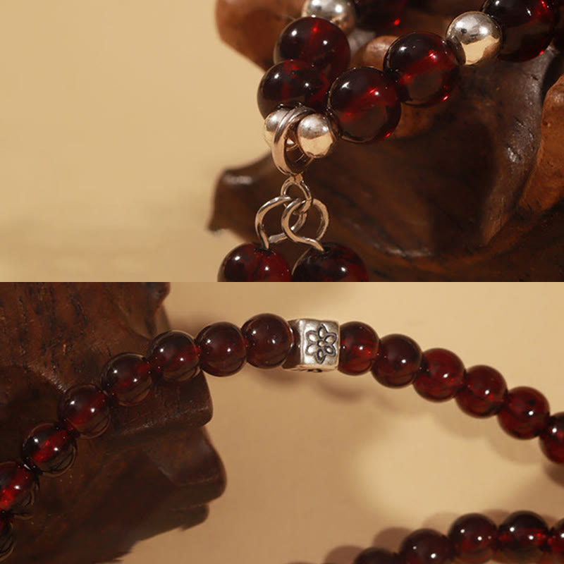 14cm Garnet & 925 Sterling Silver Protection Bracelet