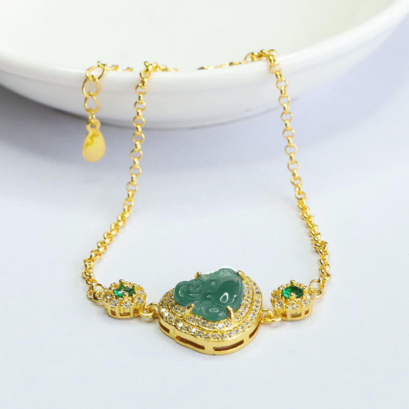 14cm Green Jade Laughing Buddha Zircon Luck Bracelet