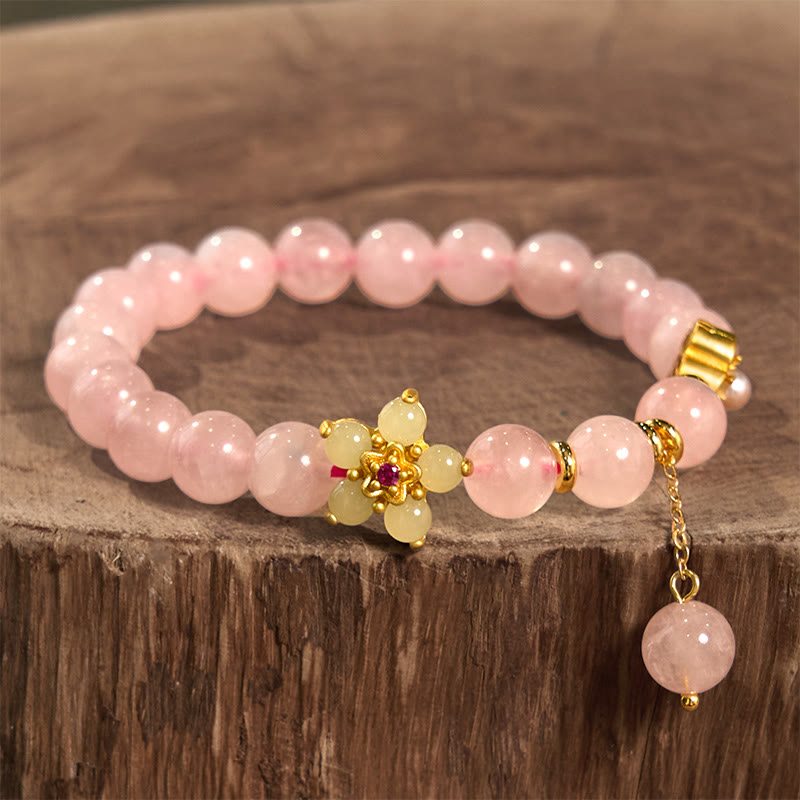 14cm Pink Crystal Citrine Flower Warmth Bracelet