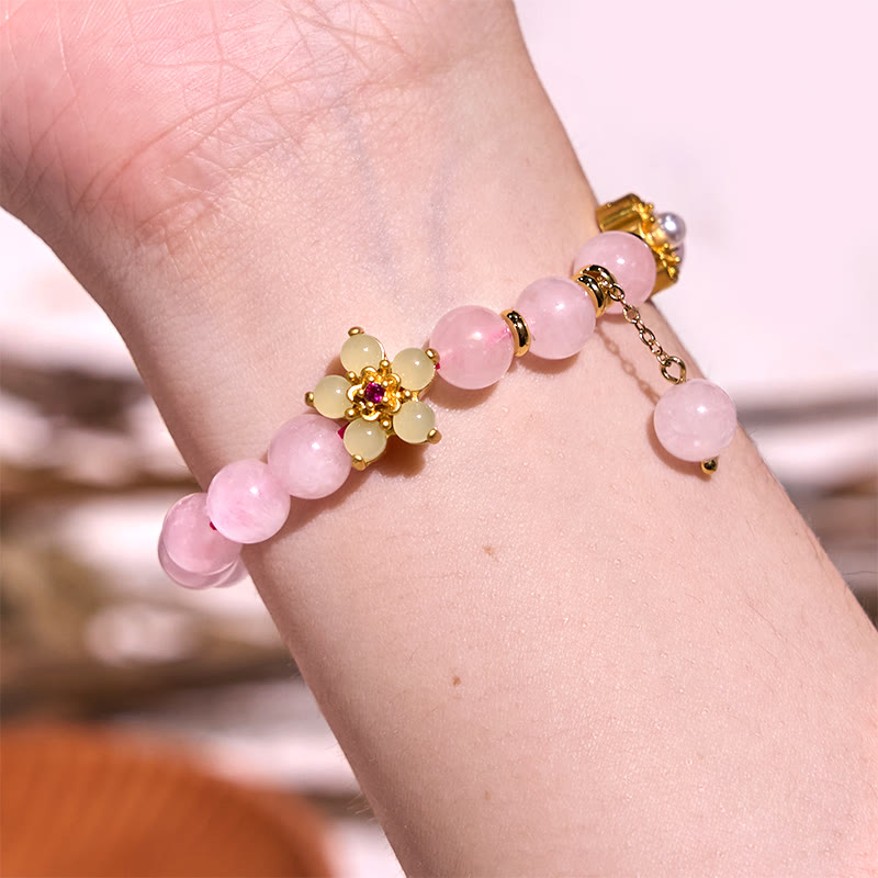 14cm Pink Crystal Citrine Flower Warmth Bracelet