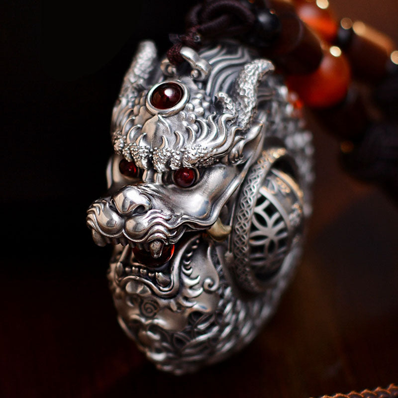 999 Sterling Silver Dragon Ball Hanging Decoration for Strength & Balance
