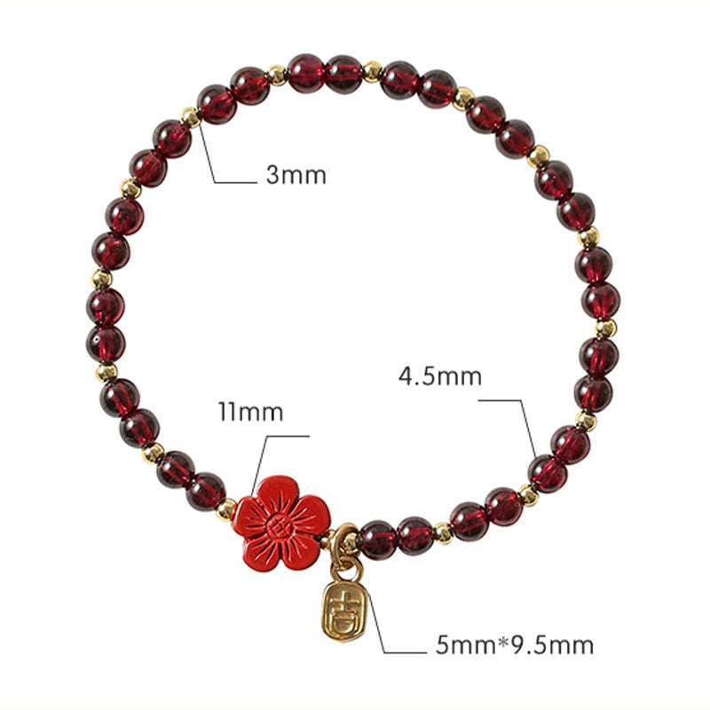 14K Gold Garnet Cinnabar Flower Calm Bracelet