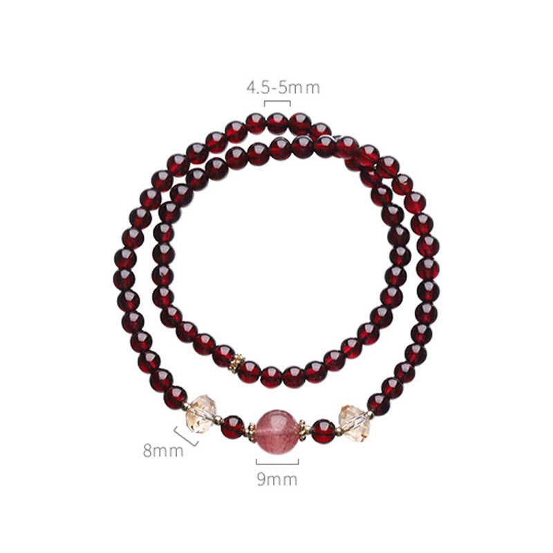 14K Gold Garnet Strawberry Quartz Stability Bracelet