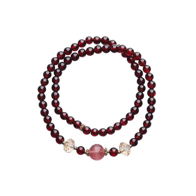 14K Gold Garnet Strawberry Quartz Stability Bracelet