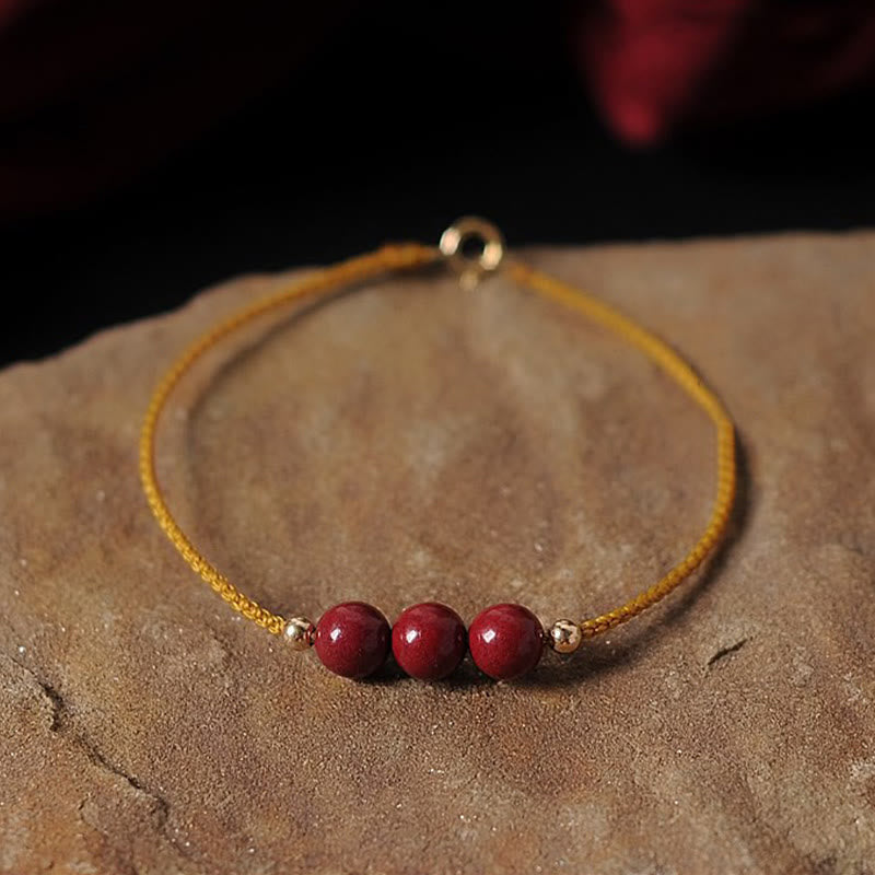14K Gold Plated Cinnabar Blessing String Braided Bracelet