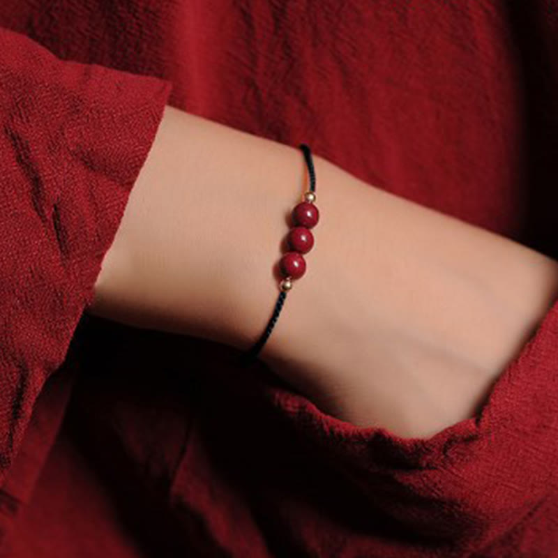 14K Gold Plated Cinnabar Blessing String Braided Bracelet