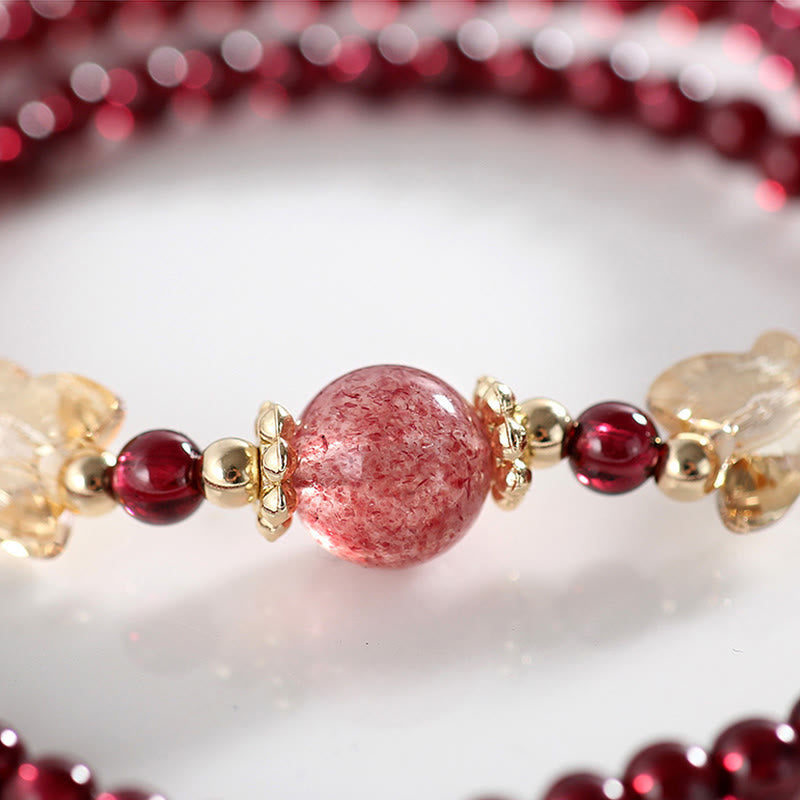 14K Gold Plated Garnet Strawberry Quartz Double Wrap Bracelet