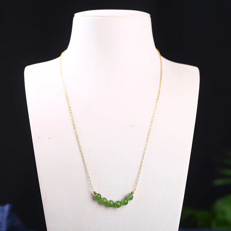 14k Gold Plated Hetian Cyan Jade Luck Necklace Pendant