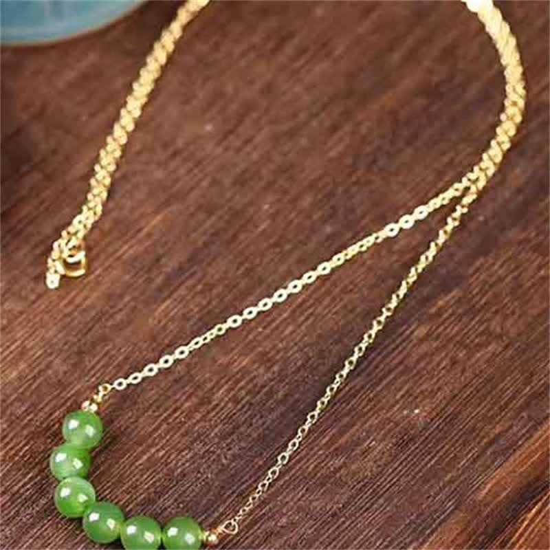 14k Gold Plated Hetian Cyan Jade Luck Necklace Pendant