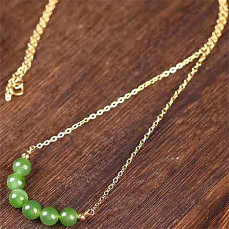 14k Gold Plated Hetian Cyan Jade Luck Necklace Pendant