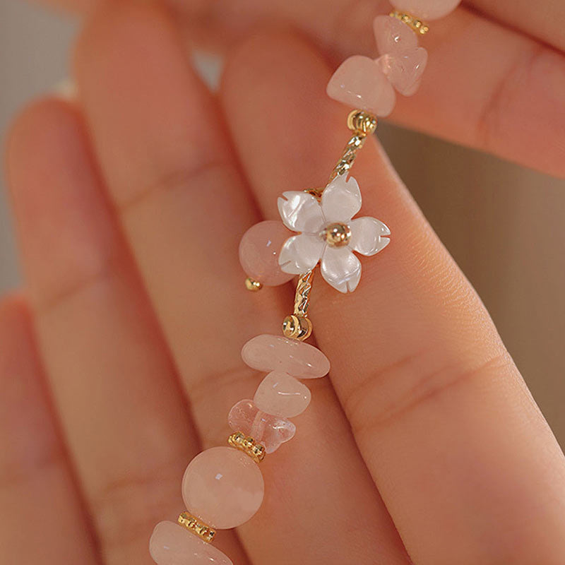 14k Gold Plated Pink Crystal Flower Love Bracelet 8mm
