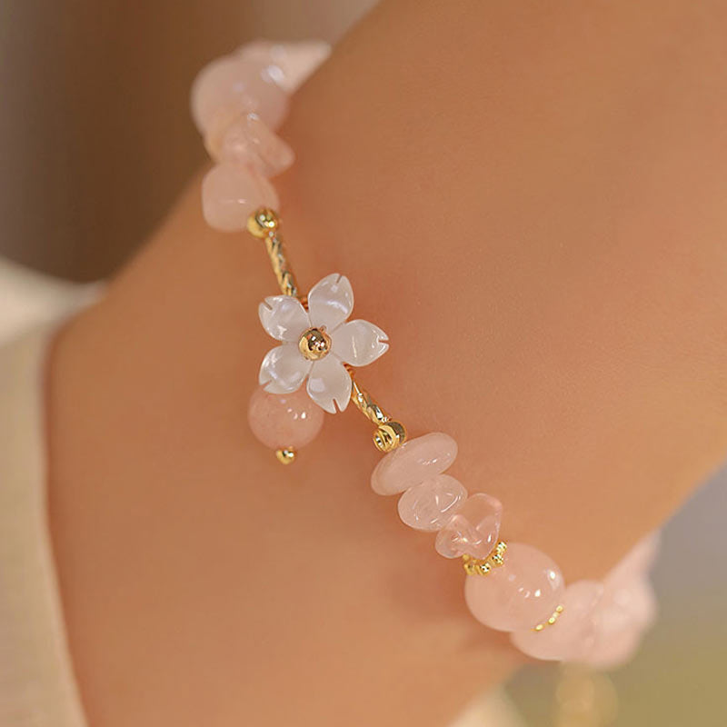 14k Gold Plated Pink Crystal Flower Love Bracelet 8mm