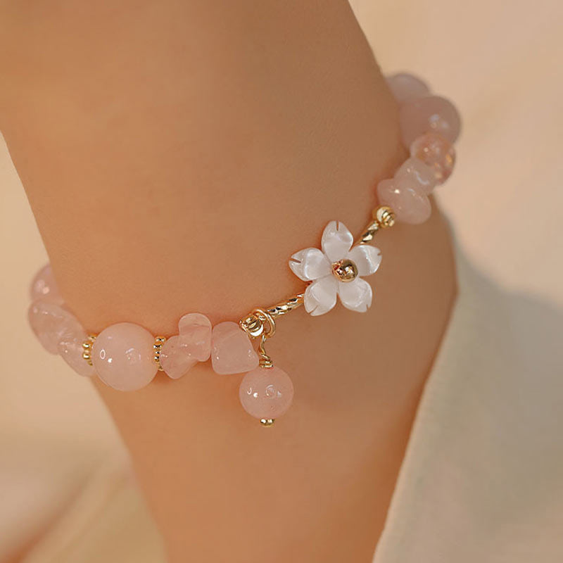 14k Gold Plated Pink Crystal Flower Love Bracelet 8mm