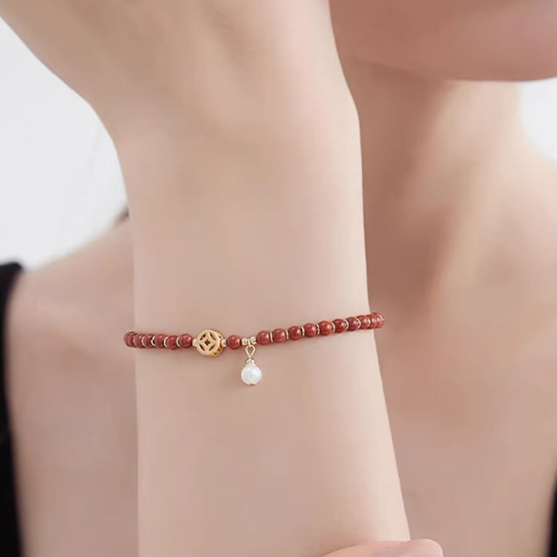 14K Gold Plated Red Agate Confidence Bracelet with Copper Coin