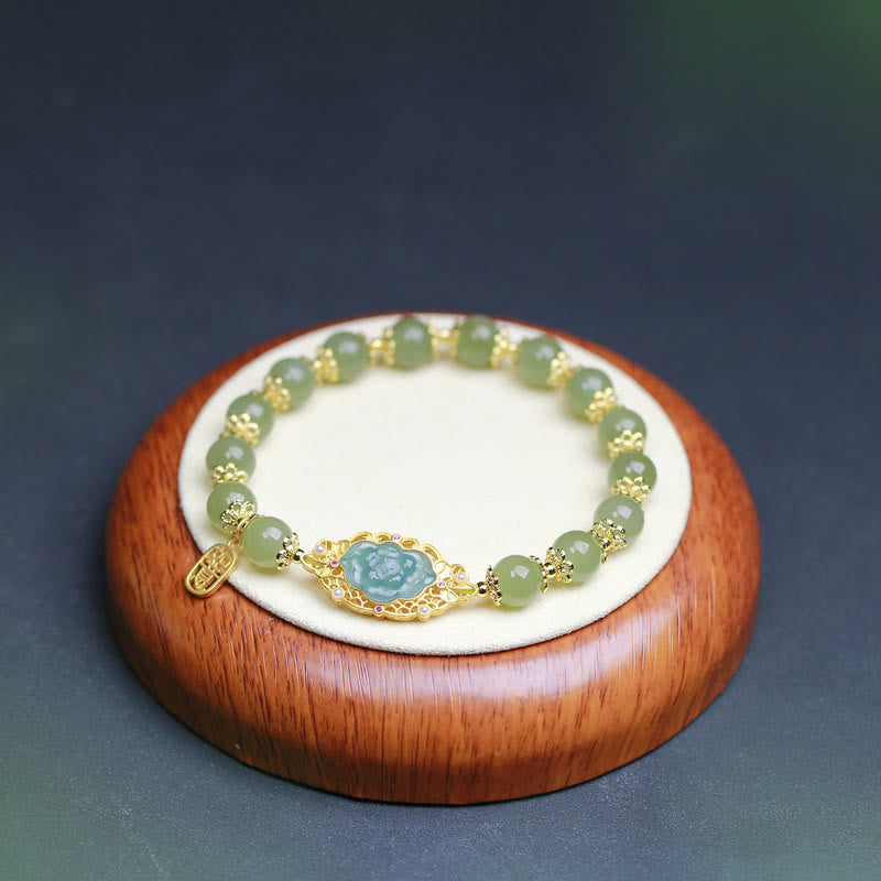 14K Gold Plated Sterling Silver Hetian Jade Luck Bracelet