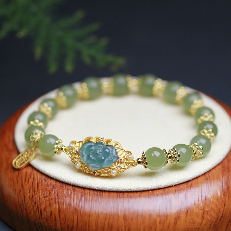 14K Gold Plated Sterling Silver Hetian Jade Luck Bracelet