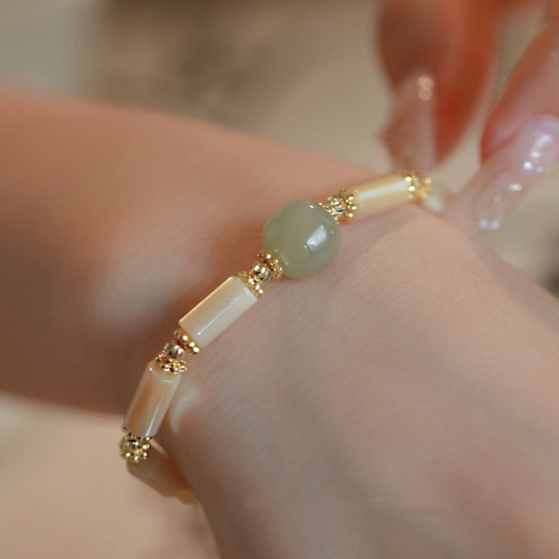 14k Gold Plated Tridacna Stone & Hetian Jade Bamboo Bracelet
