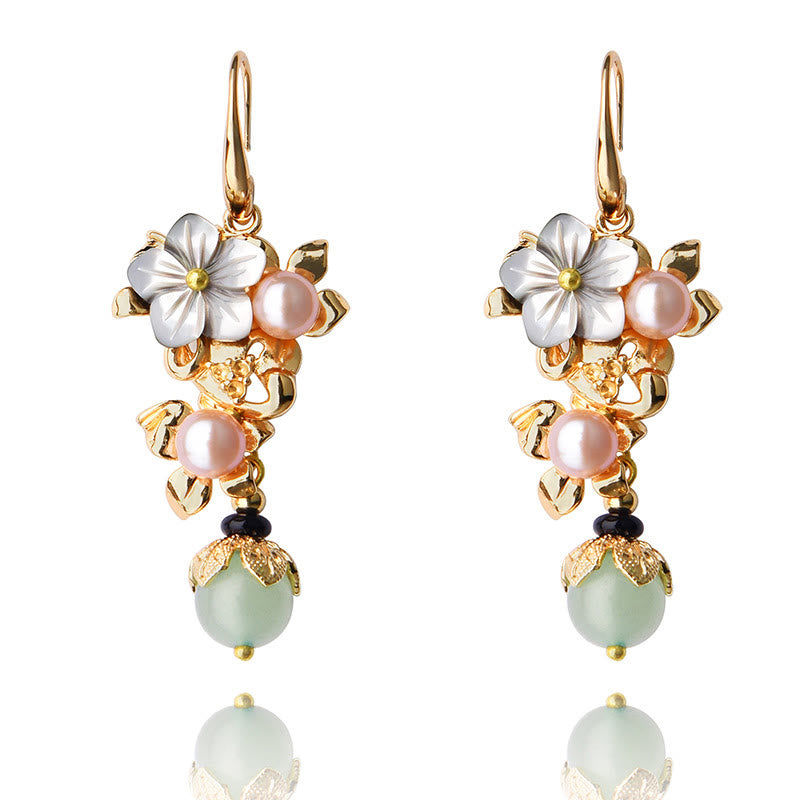 14K Gold Plated Tridacna Stone Pearl Drop Earrings