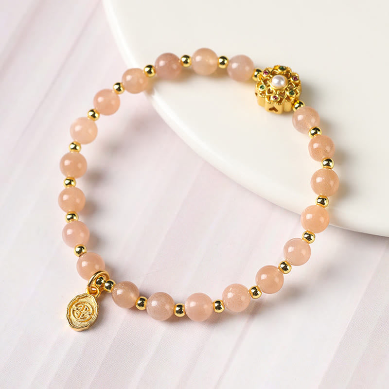 14K Gold Strawberry Quartz Spiritual Bracelet with Fu Charm