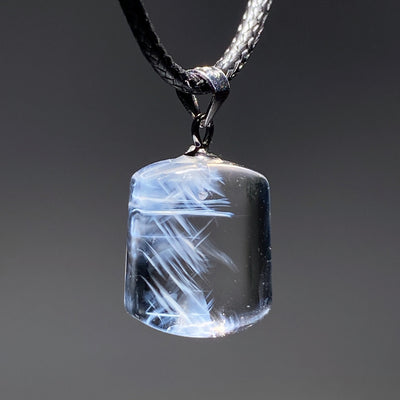 14mm Blue Needle Quartz Sterling Silver Pendant