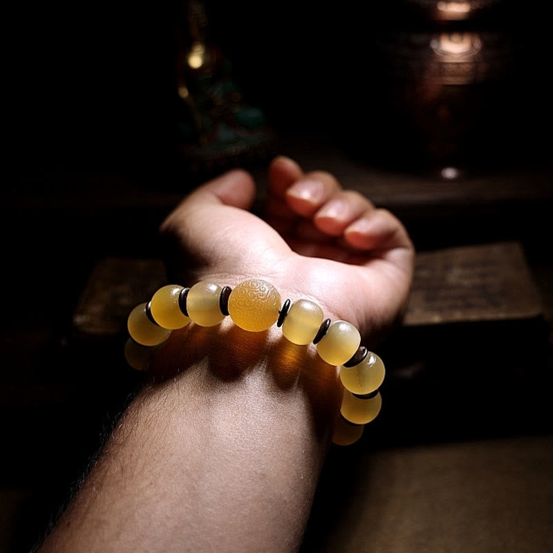 14mm Om Mani Padme Hum Sheep Horn Bracelet Unisex