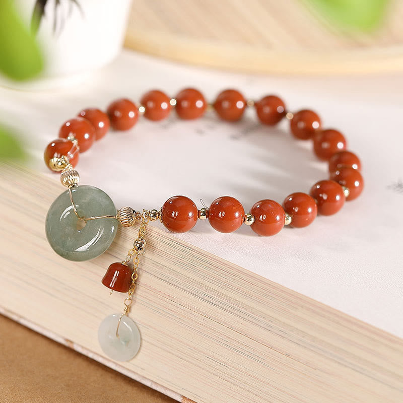14mm Red Agate Jade Peace Buckle Confidence Bracelet