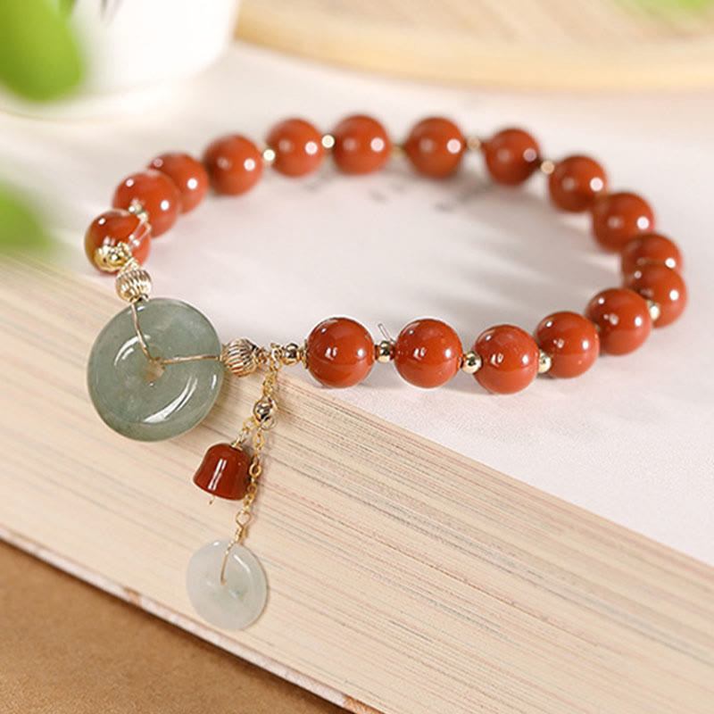 14mm Red Agate Jade Peace Buckle Confidence Bracelet