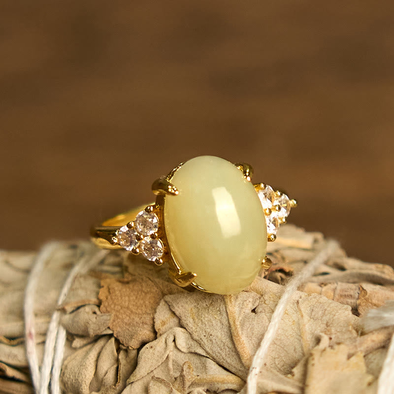 14x10mm Hetian Jade Egg Alloy Ring for Prosperity & Balance