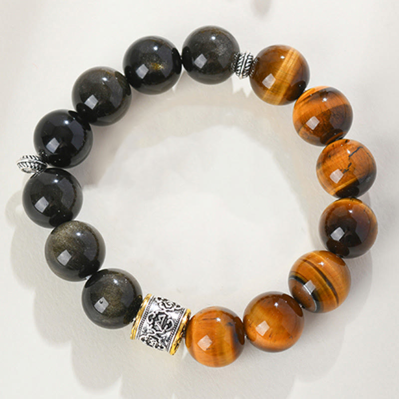 15-17cm Om Mani Padme Hum Tiger Eye Gold Sheen Obsidian Bracelet