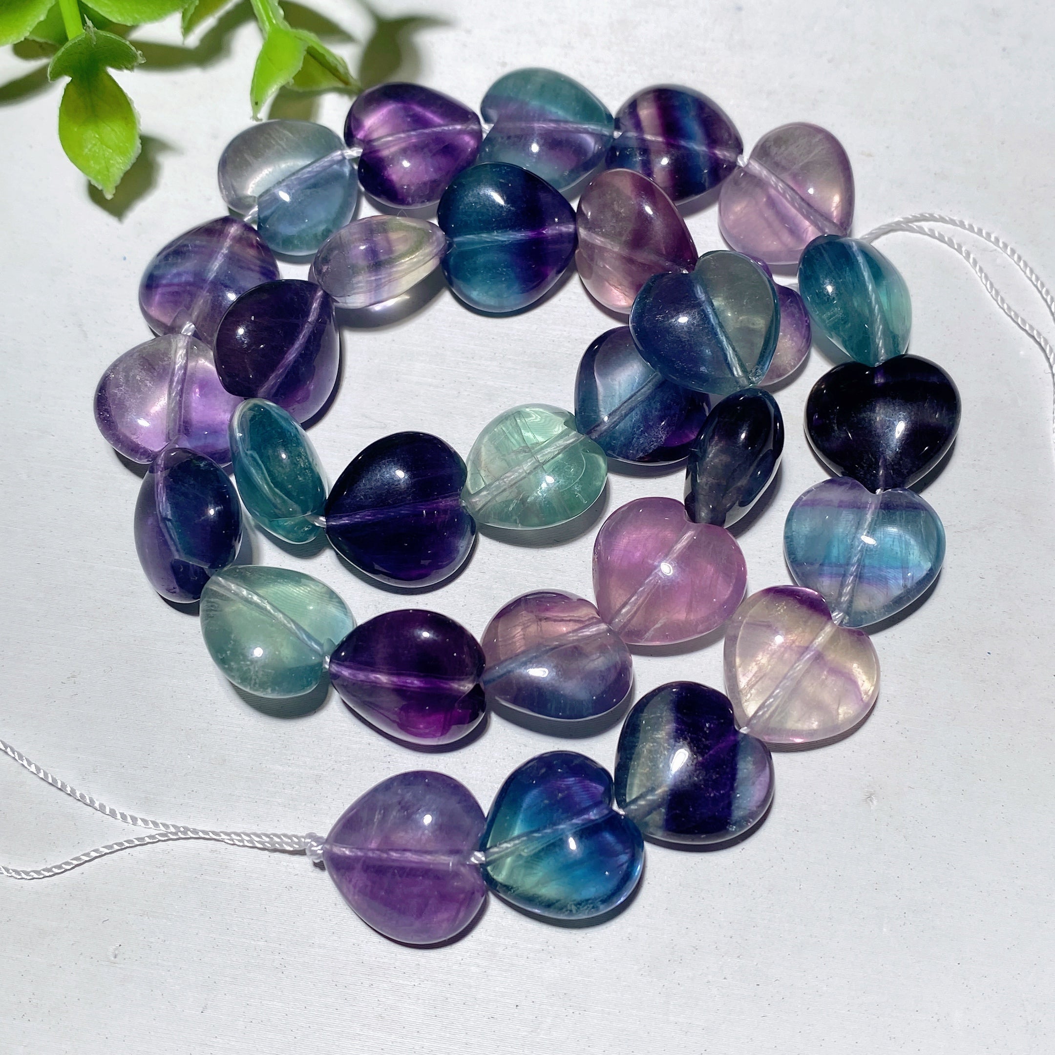 15 inch Rainbow Fluorite Heart Strand Crystal Healing