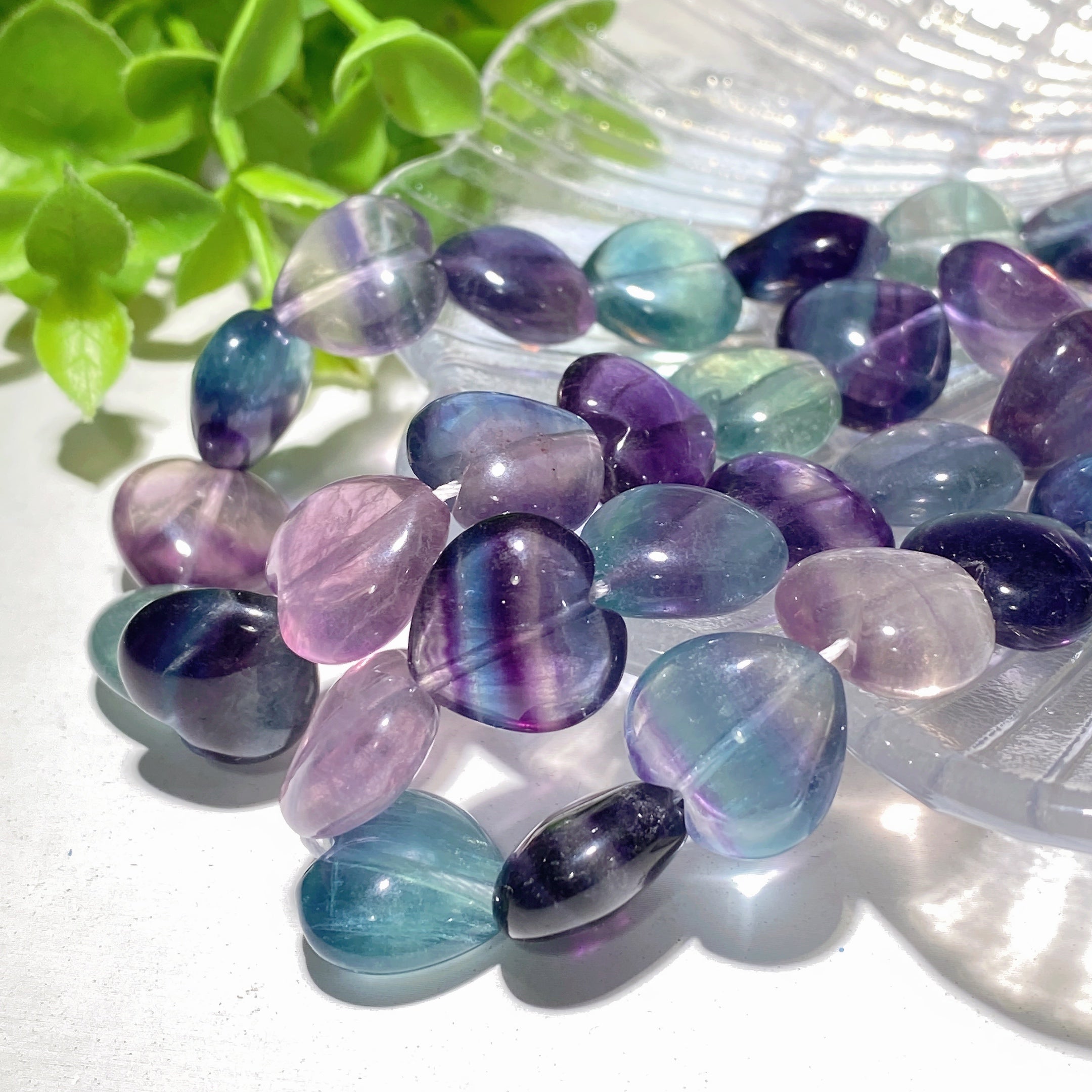 15 inch Rainbow Fluorite Heart Strand Crystal Healing