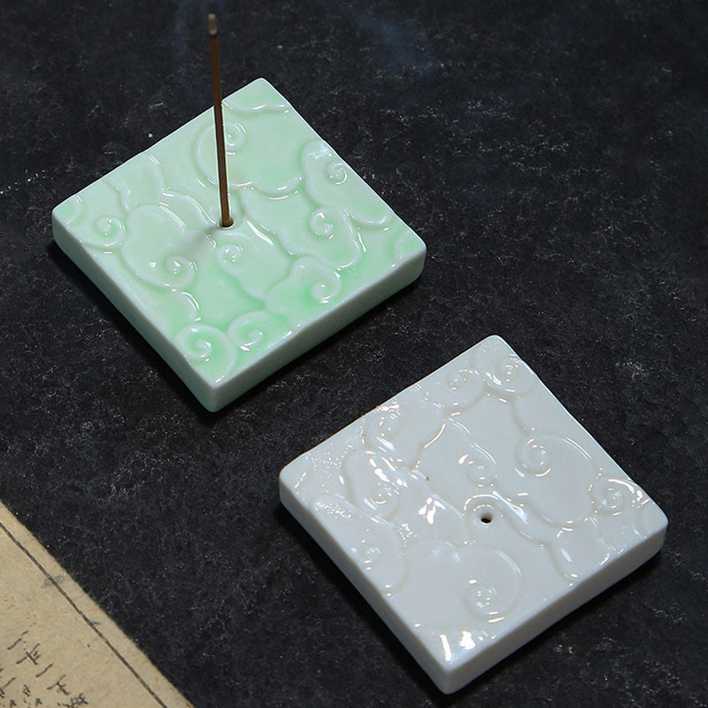 Mini Ceramic Incense Burner with Auspicious Cloud Design