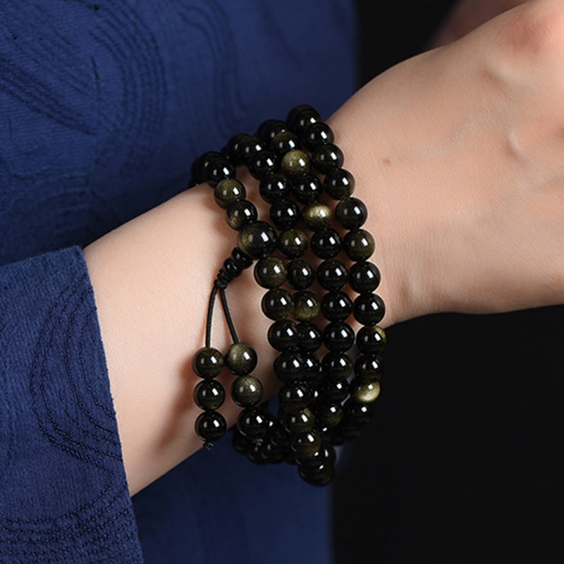 Gold Sheen Obsidian 108 Beads Wealth Mala Bracelet