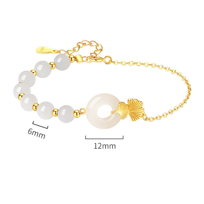 Sterling Silver Hetian White Jade Peace Buckle Luck Bracelet