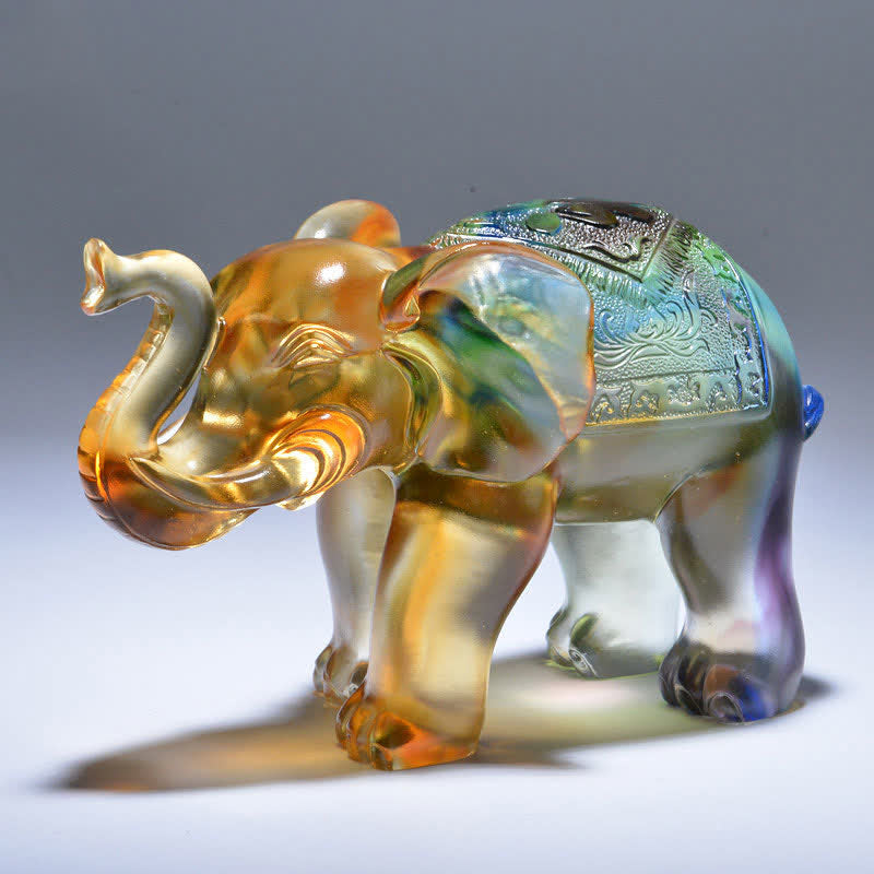 Liuli Crystal Elephant Art Piece | Wisdom & Wealth Figurine