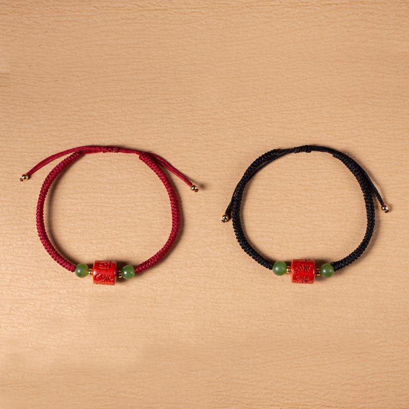 Unisex Tibetan Cinnabar Braided Rope Bracelet Om Mani Padme Hum