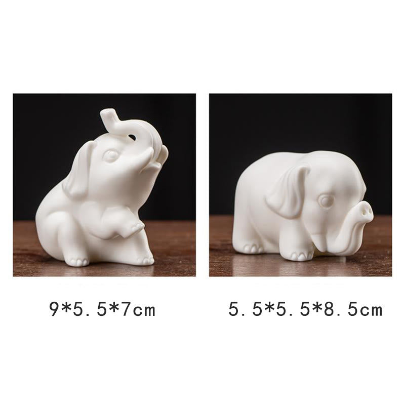 White Porcelain Elephant Figurine Spiritual Strength Decor