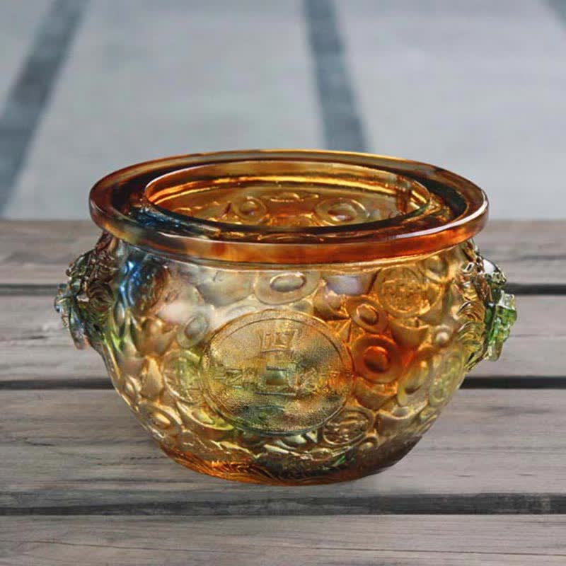 Handmade Liuli Crystal Treasure Bowl for Zen Home Decor