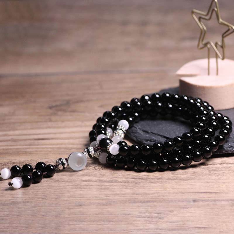 6mm Black Onyx and Clear Quartz Meditation Bracelet