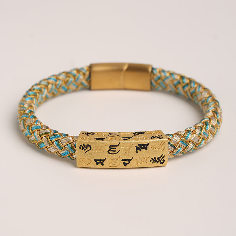 15cm Blue Om Mani Padme Hum Rope Bracelet for Protection and Luck