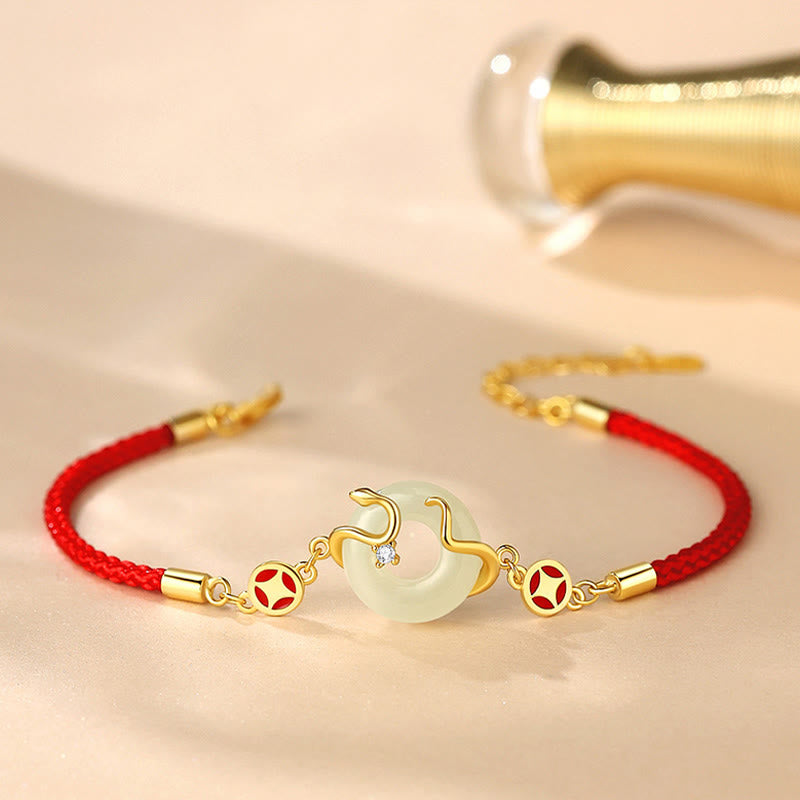 15cm Hetian Jade Peace Buckle Red String Bracelet for Prosperity