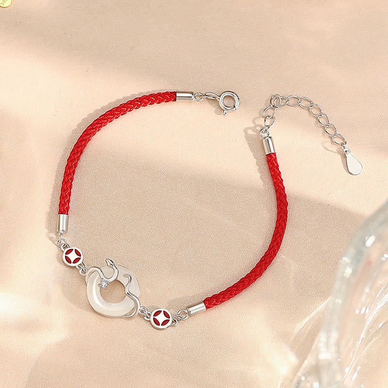 15cm Hetian Jade Peace Buckle Red String Bracelet for Prosperity