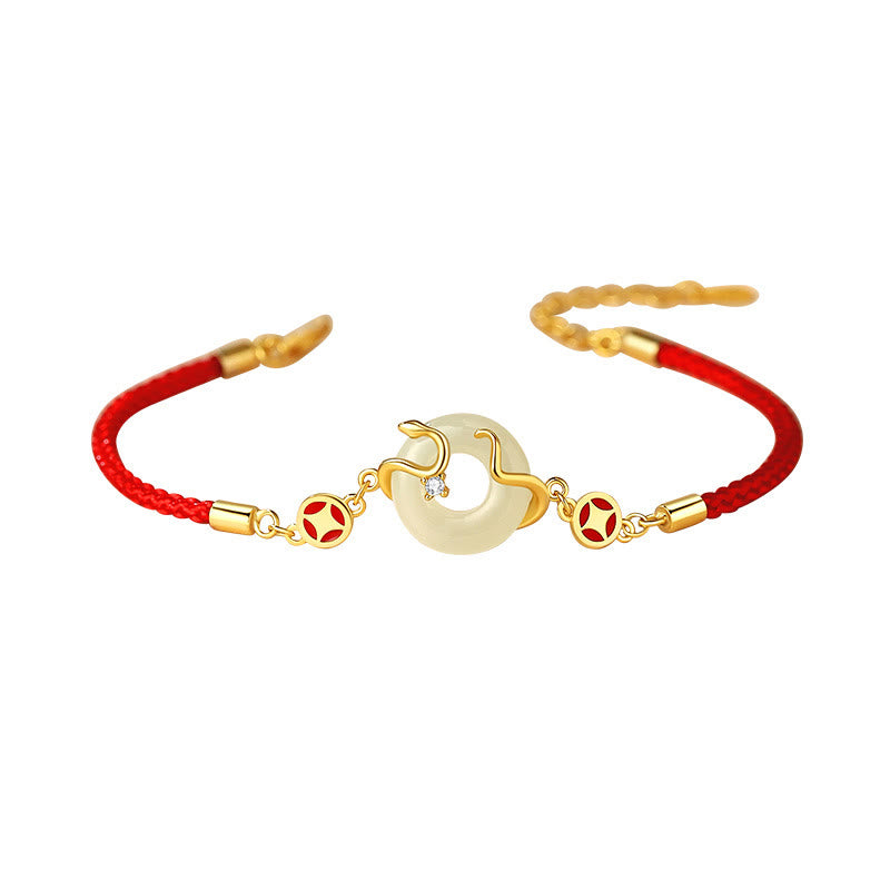 15cm Hetian Jade Peace Buckle Red String Bracelet for Prosperity