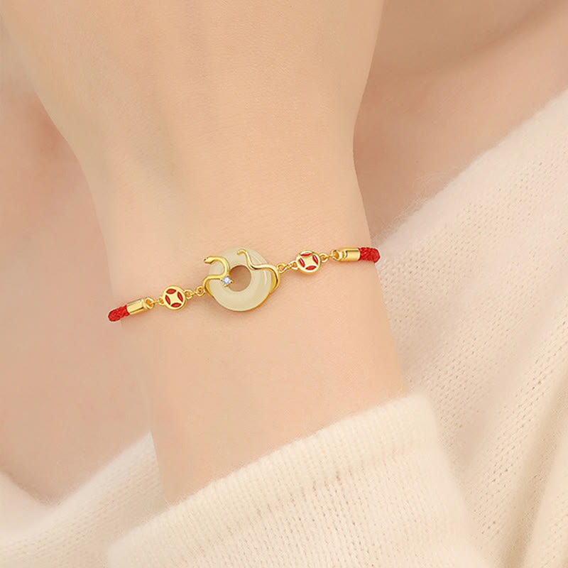 15cm Hetian Jade Peace Buckle Red String Bracelet for Prosperity