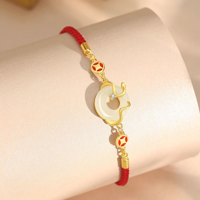 15cm Hetian Jade Peace Buckle Red String Bracelet for Prosperity