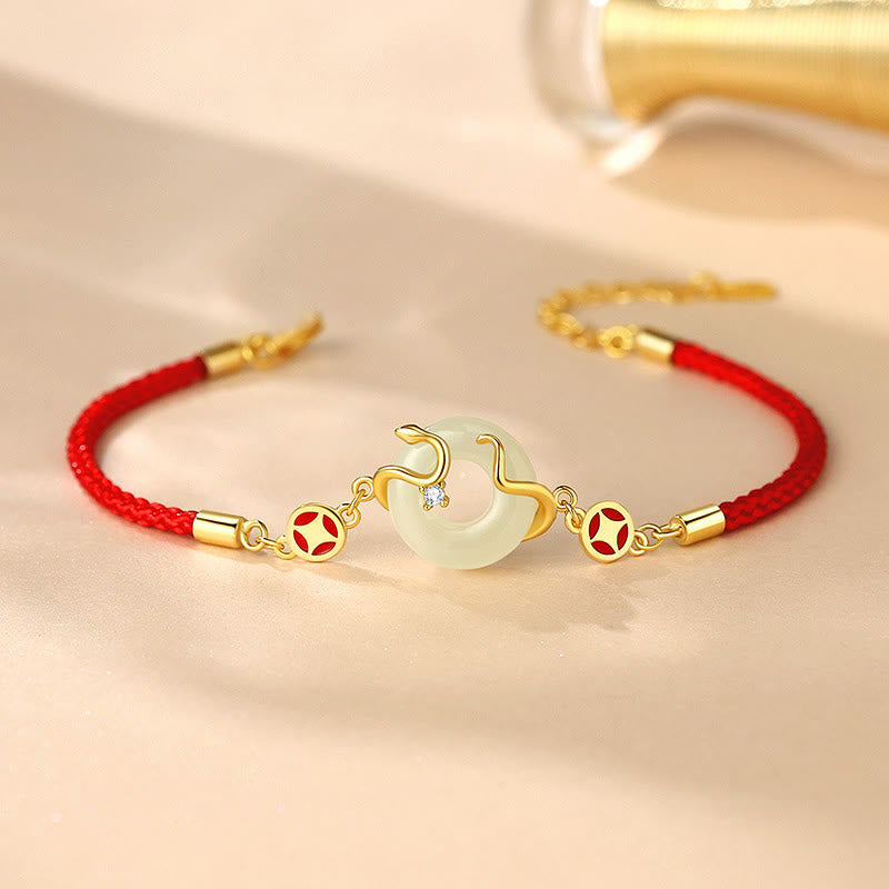 15cm Hetian Jade Peace Buckle Red String Bracelet for Prosperity