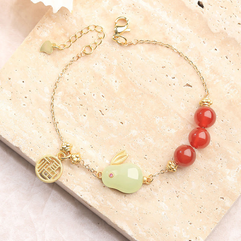 15cm Red Agate Jade Rabbit Luck Buckle Bracelet